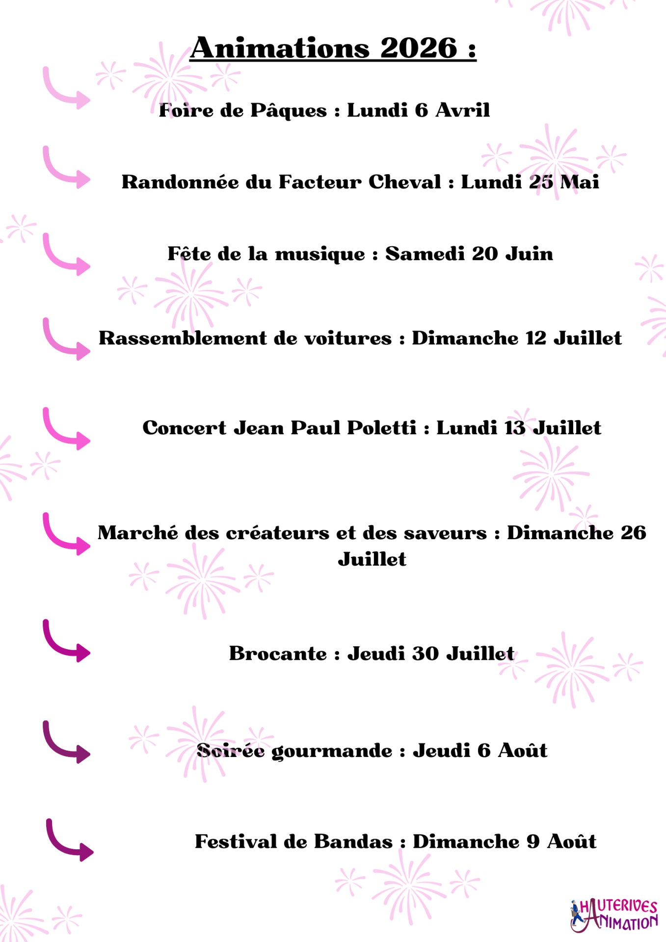 Animations 2026 calendrier